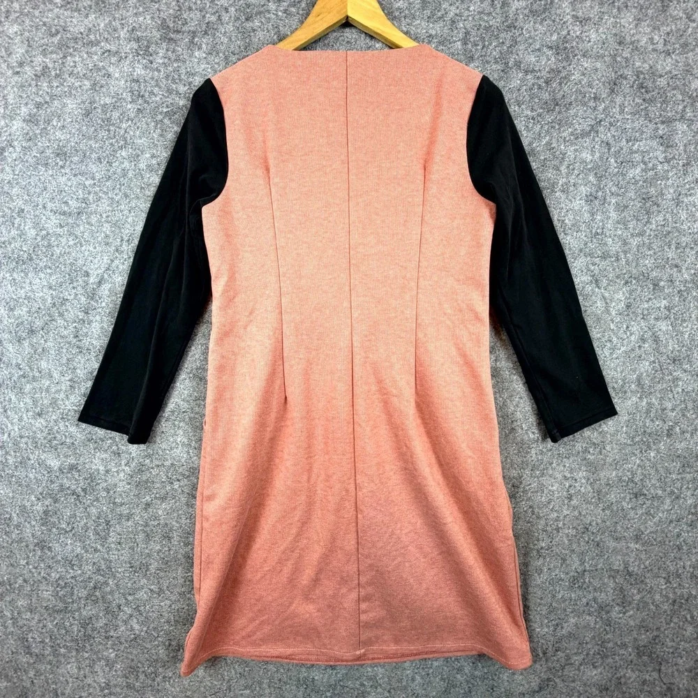 Vintage BL Fashion Sheath Dress Womens Dusty Rose Black Gold Buckle Rhinestone V